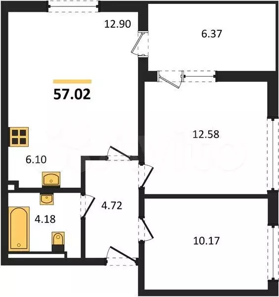 2-к. квартира, 57 м, 4/10 эт. - Фото 1