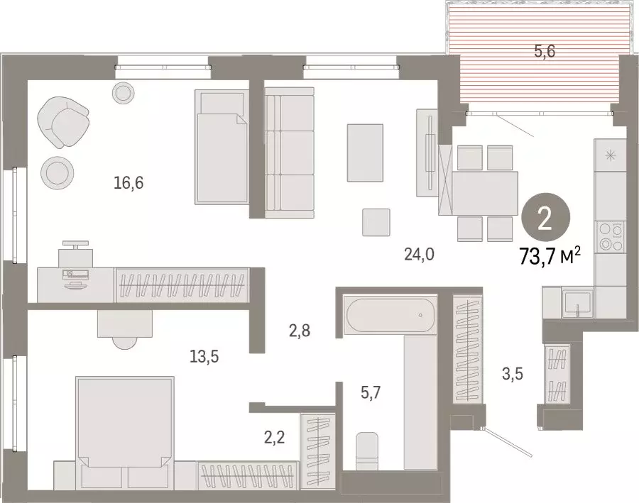 2-комнатная квартира: Екатеринбург, улица Советских Женщин (73.8 м) - Фото 1