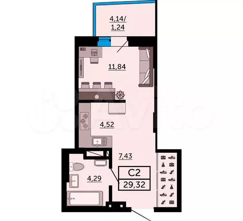 Квартира-студия, 29,2 м, 7/26 эт. - Фото 1