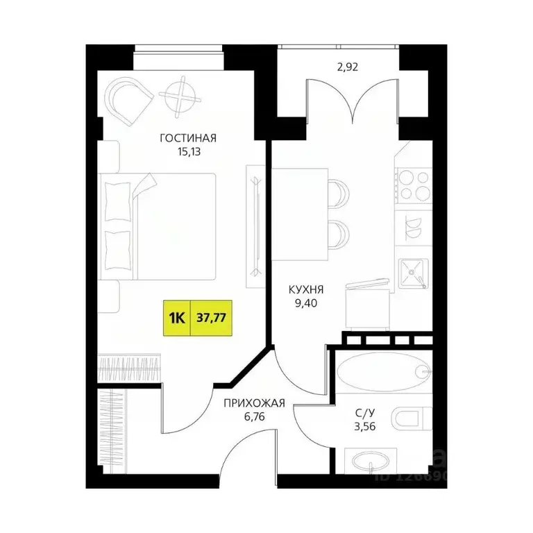 1-к кв. Дагестан, Дербент  (37.77 м) - Фото 1