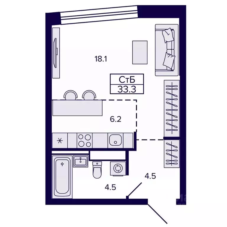 Студия Хабаровский край, Хабаровск ул. Карла Маркса (33.28 м) - Фото 0