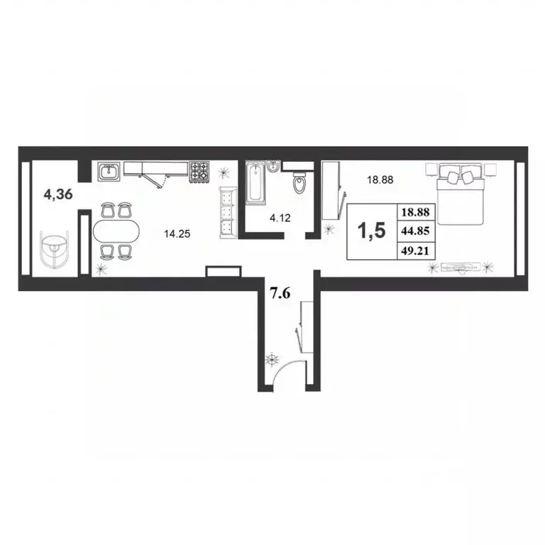 1-к кв. Новгородская область, Великий Новгород 2-й кв-л,  (44.86 м) - Фото 0