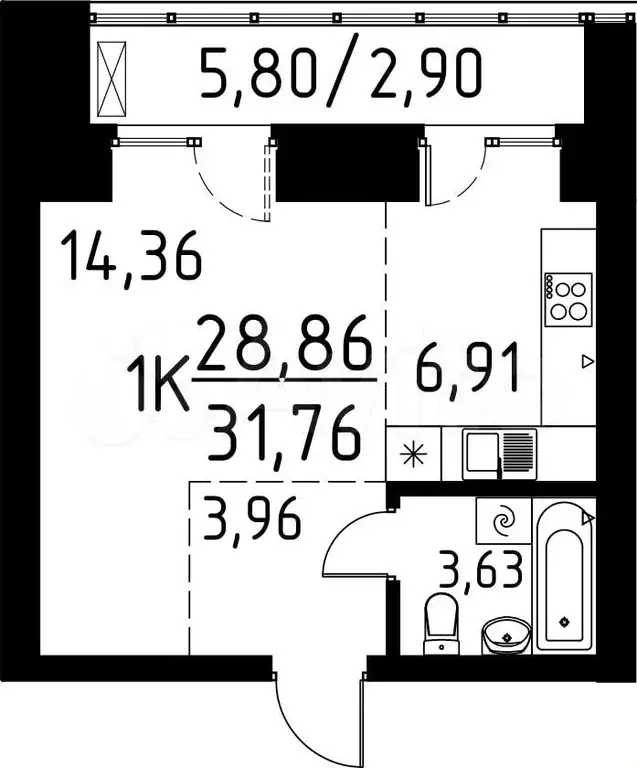 1-к. квартира, 31,8 м, 3/13 эт. - Фото 0