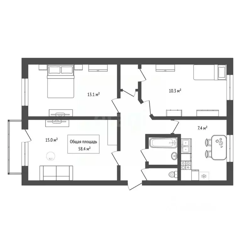 3-к кв. Новосибирская область, Искитим Индустриальный мкр, 4 (58.4 м) - Фото 2