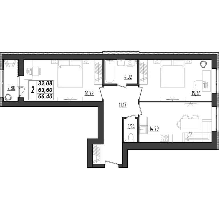 2-к кв. Мордовия, Саранск Охра жилой комплекс (66.4 м) - Фото 1
