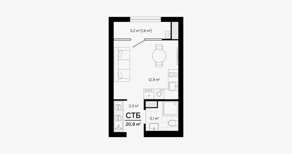 Студия Астраханская область, Астрахань ул. Бехтерева, 8 (20.91 м) - Фото 1