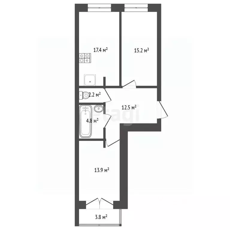 2-к кв. Тюменская область, Тюмень ул. Владислава Крапивина, 4 (66.0 м) - Фото 2