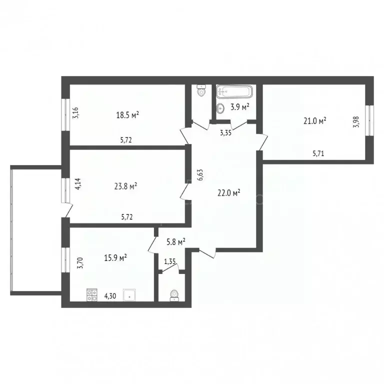 3-к кв. Тюменская область, Тюмень Депутатская ул., 80к1 (114.0 м) - Фото 1