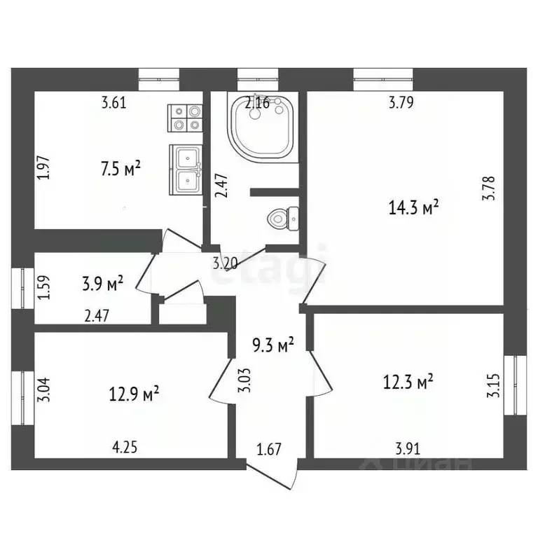 3-к кв. Московская область, Коломна ул. Октябрьской Революции, 368 ... - Фото 2