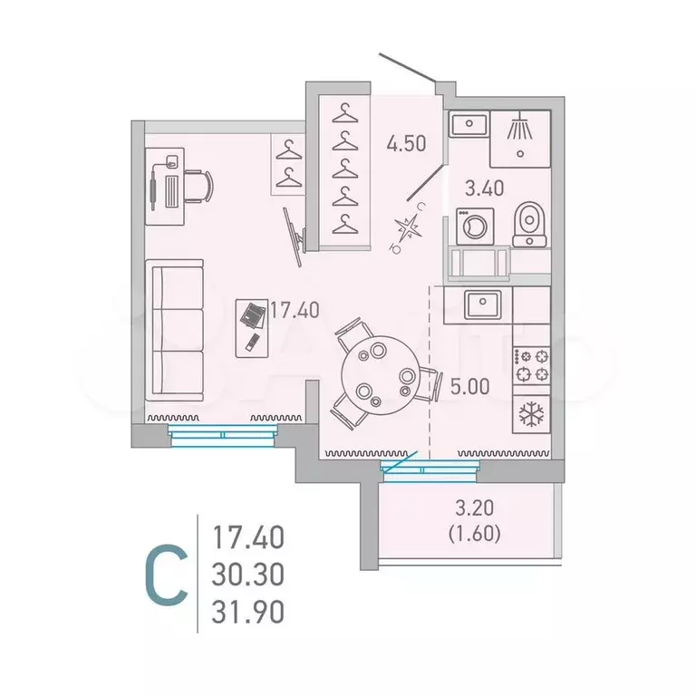 Квартира-студия, 31,9 м, 10/17 эт. - Фото 0