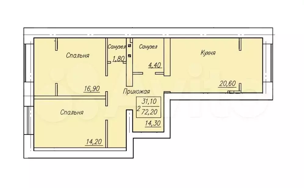 2-к. квартира, 73 м, 1/4 эт. - Фото 0