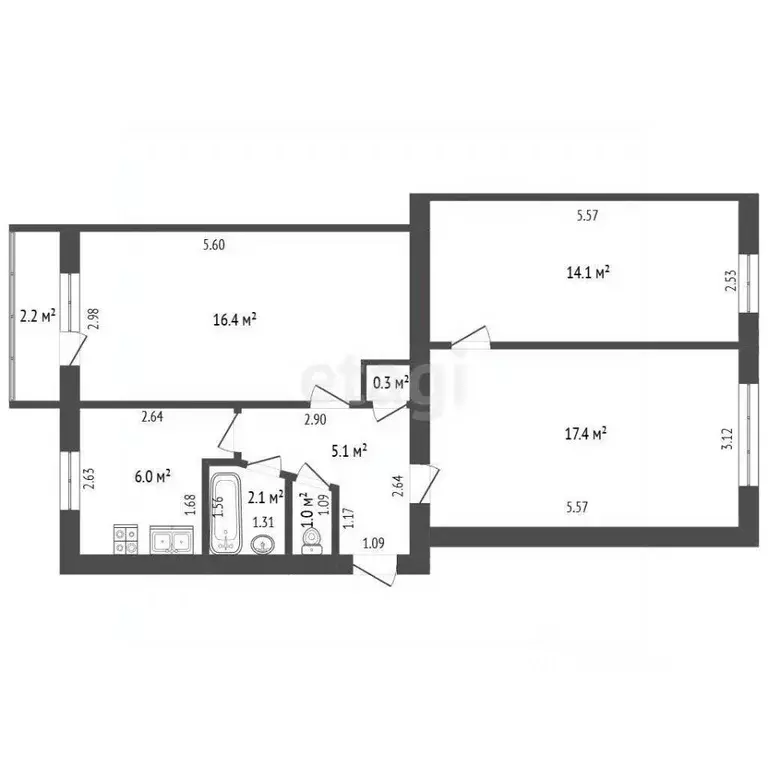 3-к кв. Самарская область, Самара ул. Карбышева, 79 (62.4 м) - Фото 2
