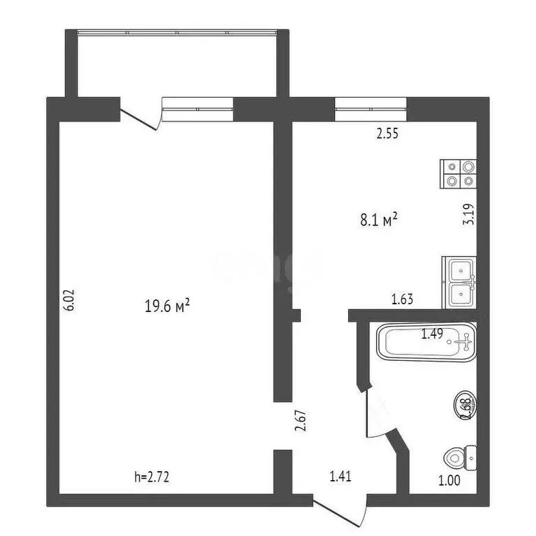 1-комнатная квартира: Абакан, улица Стофато, 4 (33.9 м) - Фото 0