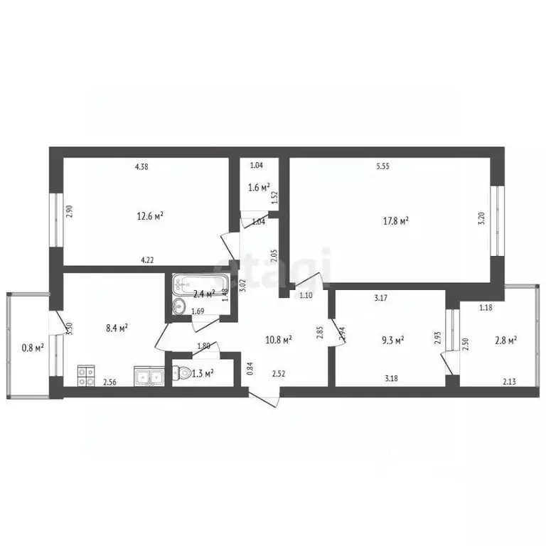 3-к кв. Краснодарский край, Анапа ул. Ленина, 187 (68.0 м) - Фото 2