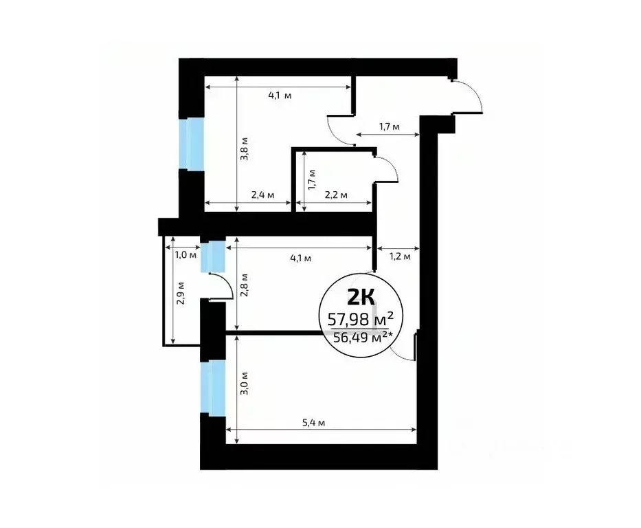 2-к кв. Самарская область, Самара пос. Мехзавод, 1-й кв-л, 50 (57.98 ... - Фото 2
