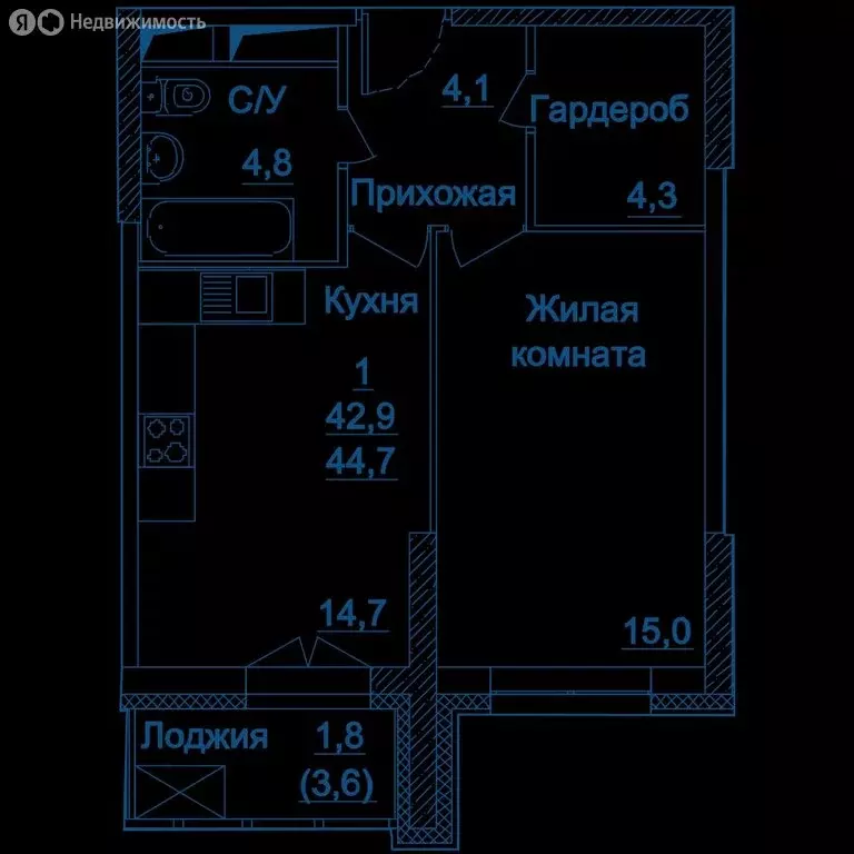 1-комнатная квартира: Москва, Хорошёвское шоссе, 25Ак1 (41.9 м) - Фото 0