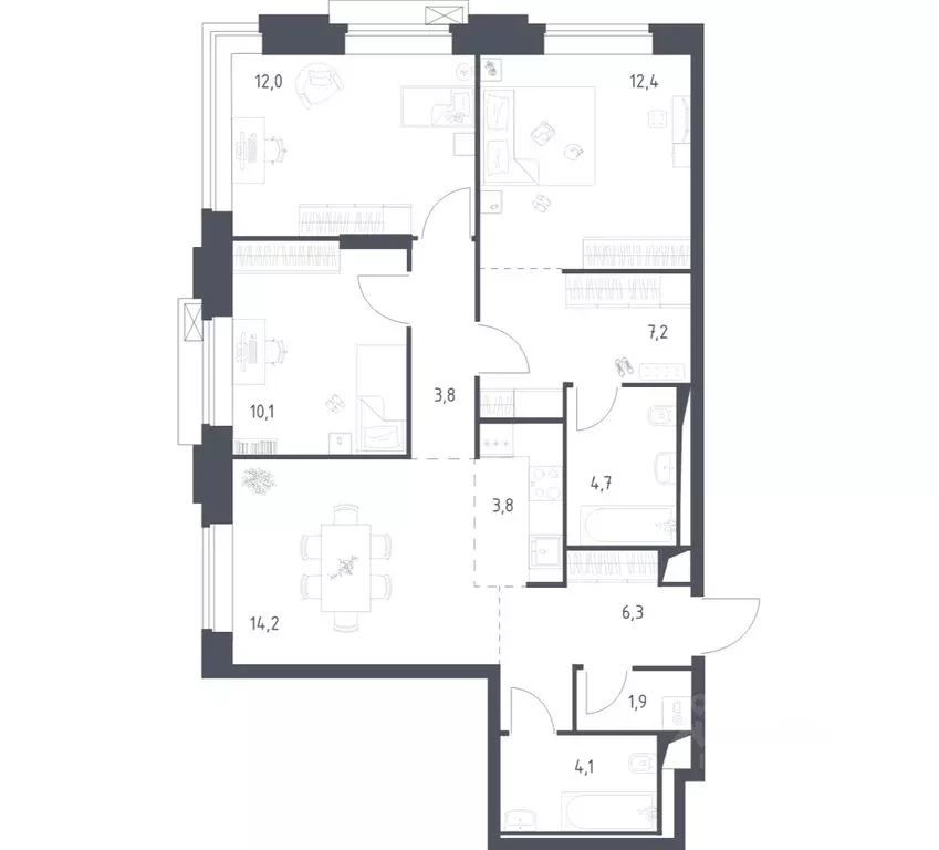 3-к кв. Москва Верейская 41 жилой комплекс, 3.1 (80.78 м) - Фото 1