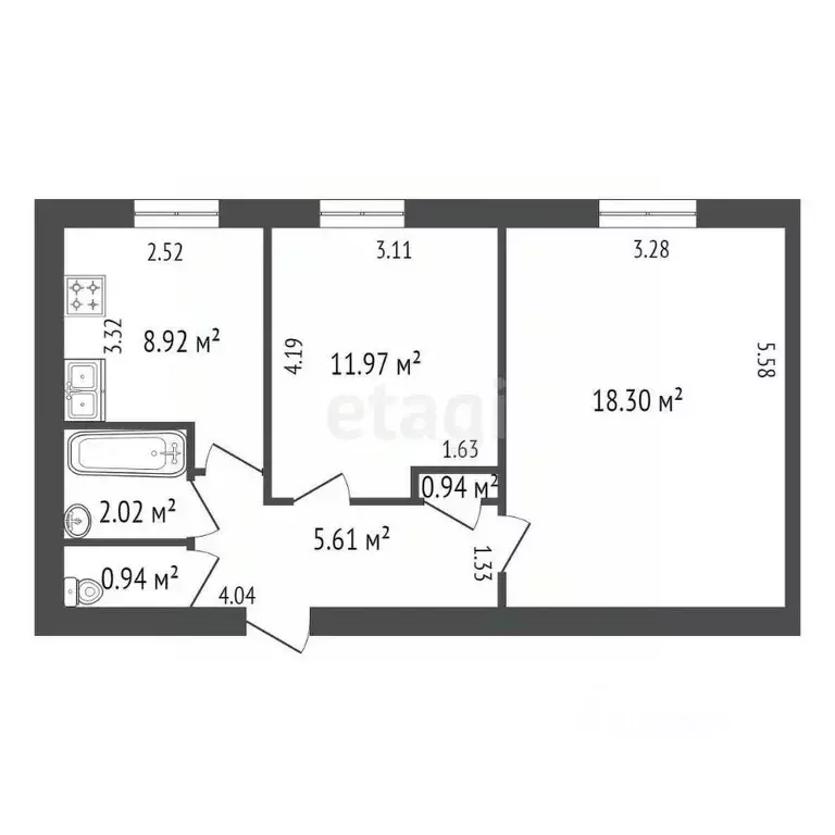 2-к кв. Санкт-Петербург ул. Бабушкина, 64 (48.6 м) - Фото 1