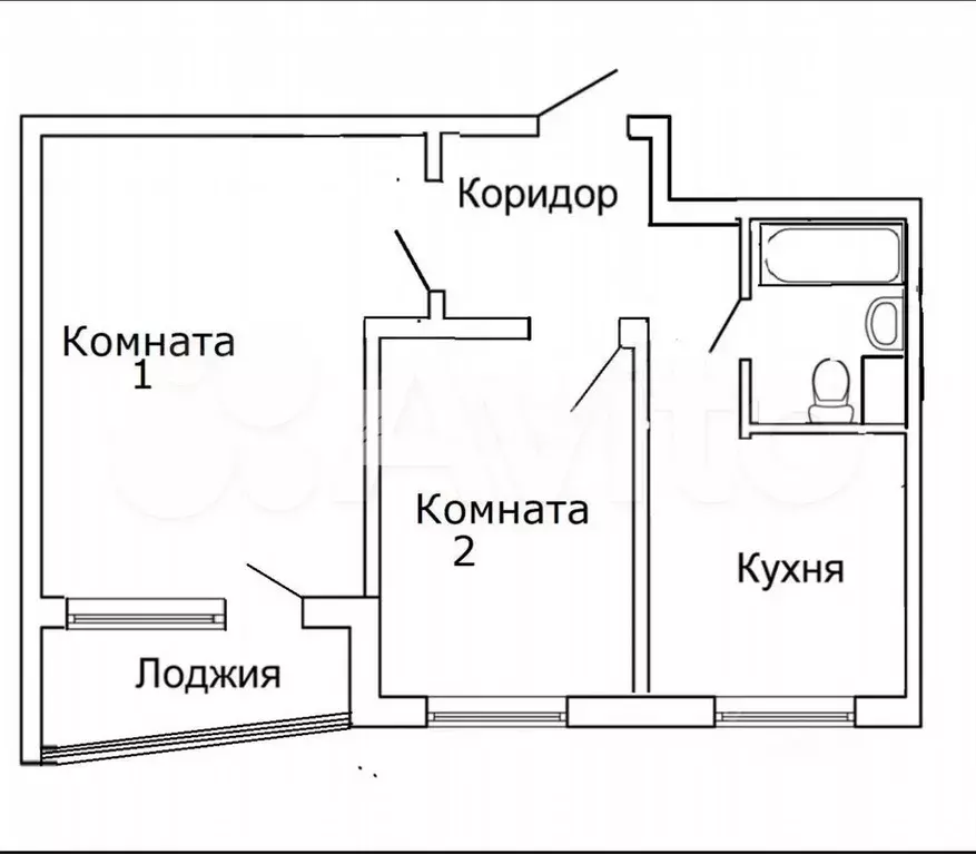 2-к. квартира, 45,1 м, 1/9 эт. - Фото 0