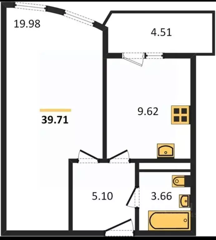 1-к кв. Краснодарский край, Краснодар Уральская ул., 100/6 (39.71 м) - Фото 2