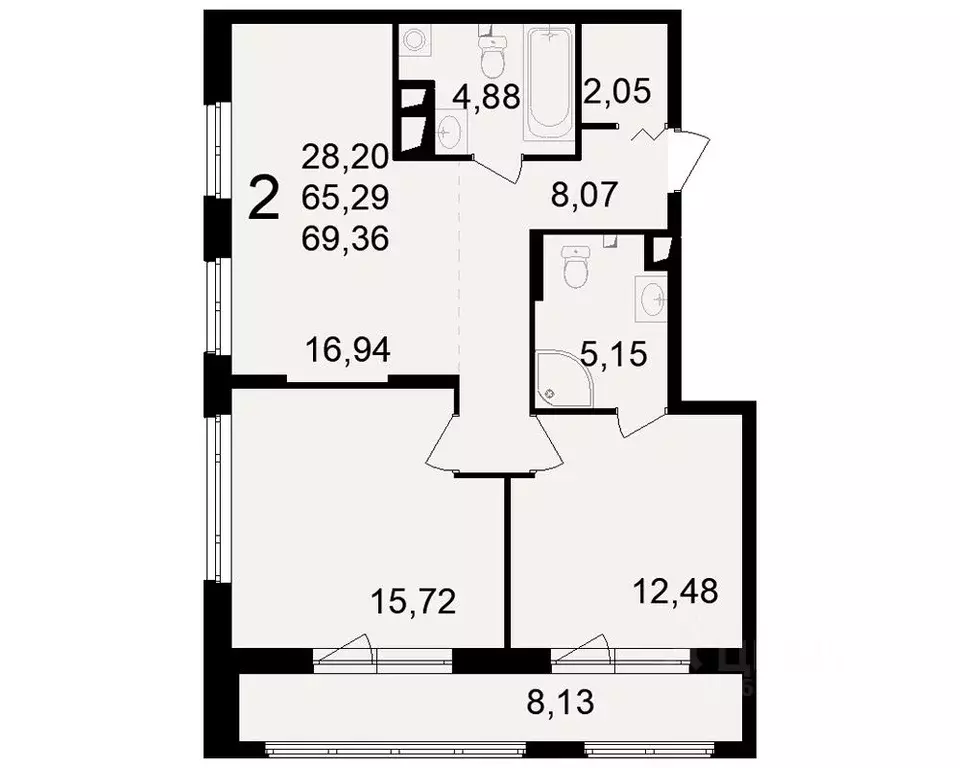 2-к кв. Рязанская область, Рязань Черновицкая ул. (65.29 м) - Фото 0