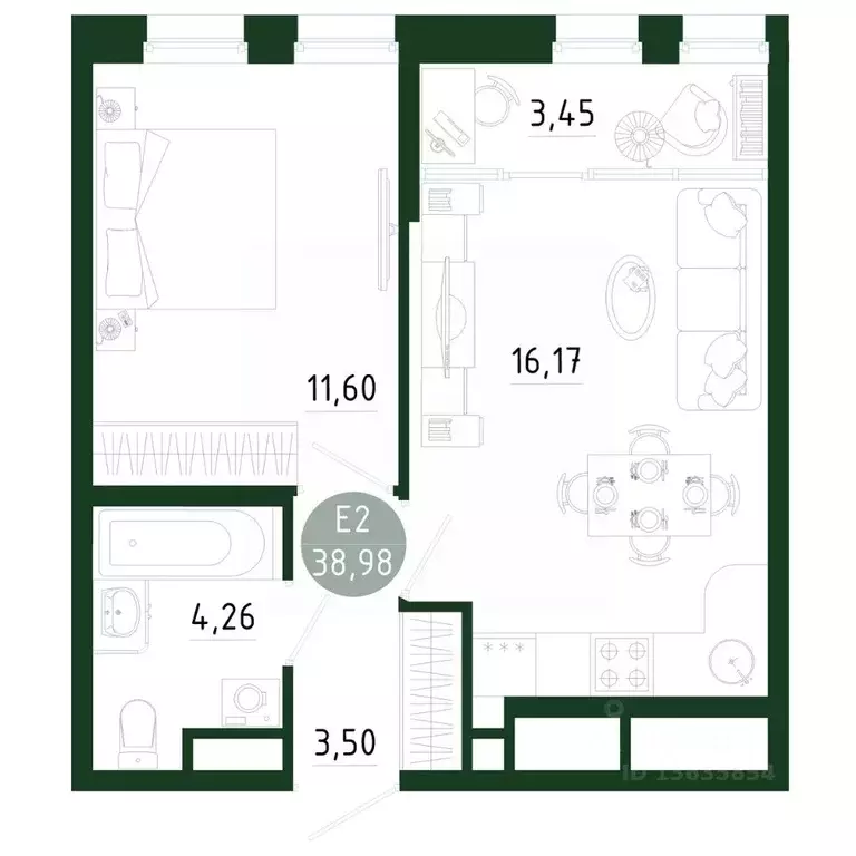 1-к кв. Тульская область, Тула Платон Парк жилой комплекс (38.98 м) - Фото 1