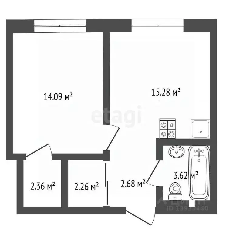 1-к кв. Тюменская область, Тюмень ул. Республики, 204к11 (41.0 м) - Фото 1