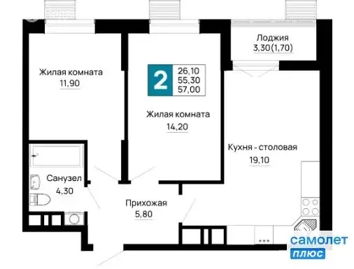 2-комнатная квартира: Яблоновский, улица Пушкина, 26/1 (57 м) - Фото 1