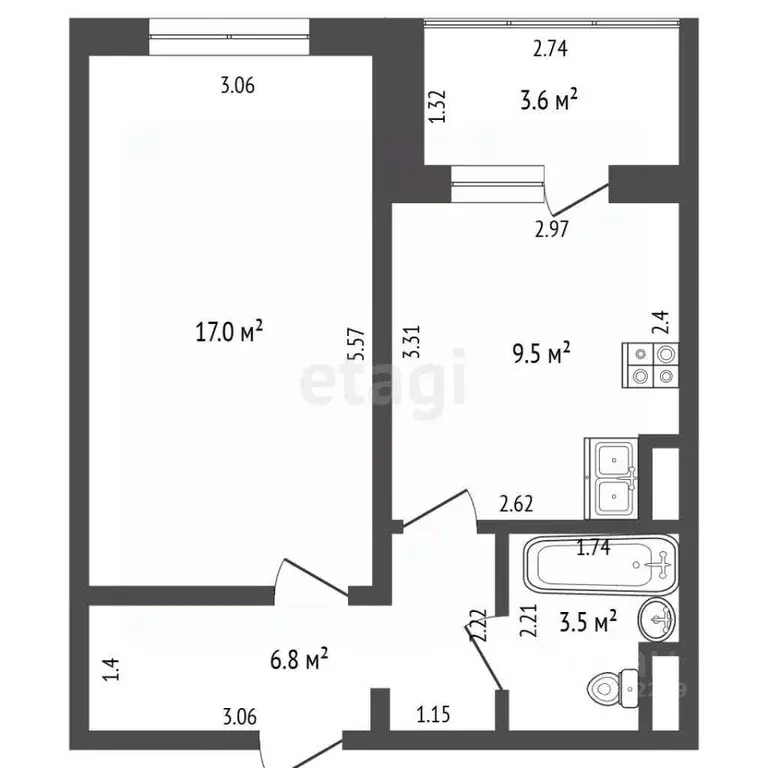 1-к кв. Башкортостан, Стерлитамак ул. Ботаническая, 8 (36.8 м) - Фото 1