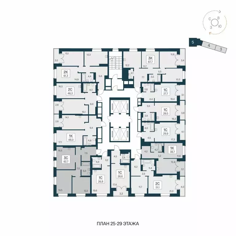 3-комнатная квартира: Новосибирск, ЖК Расцветай на Красном (62.7 м) - Фото 1