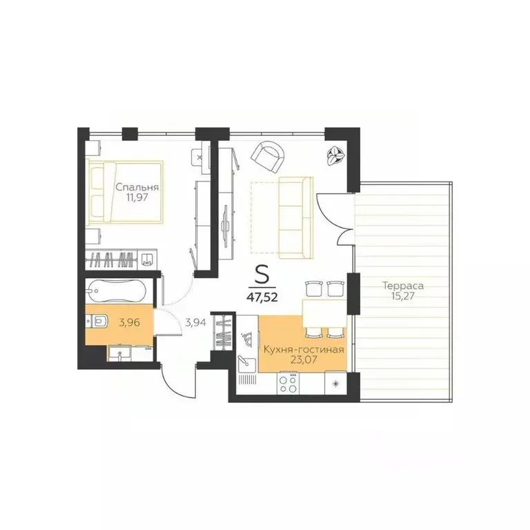 1-к кв. Тульская область, Тула  (47.52 м) - Фото 1