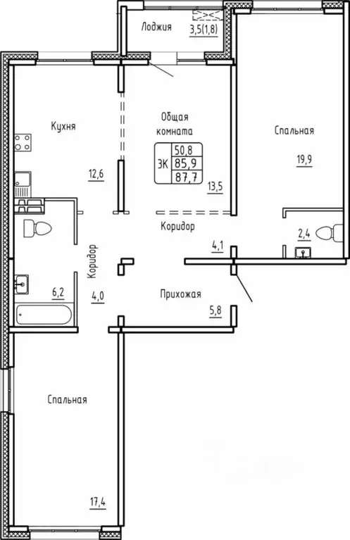 3-к кв. Новосибирская область, Новосибирск  (87.7 м) - Фото 0