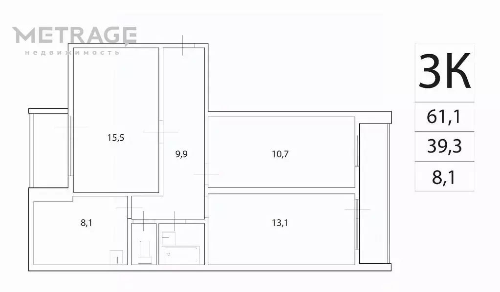 3-к кв. Новосибирская область, Новосибирск Широкая ул., 23 (61.1 м) - Фото 1