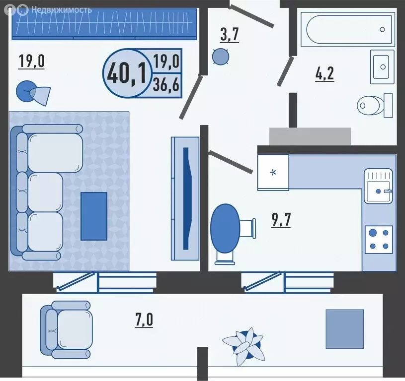 1-комнатная квартира: деревня Жилина, Садовая улица, 2к3 (40.1 м) - Фото 0