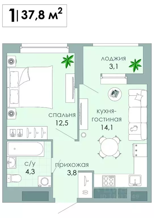 1-к кв. Тверская область, Тверь Южный мкр,  (37.8 м) - Фото 0