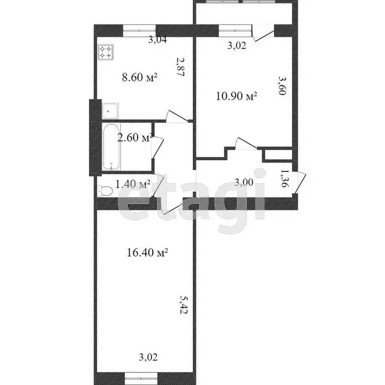 2-комнатная квартира: Комсомольск-на-Амуре, Юбилейная улица, 6к3 (47.6 ... - Фото 1