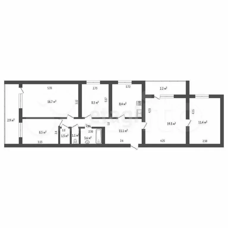 3-к. квартира, 90,1 м, 12/12 эт. - Фото 0