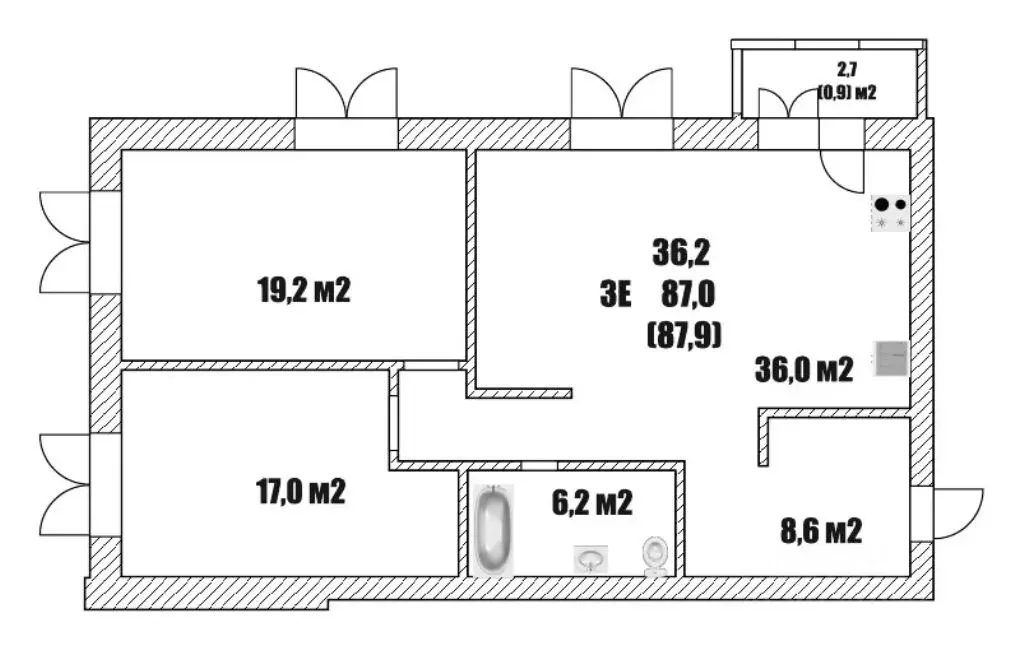 2-к кв. Вологодская область, Вологда ул. Разина, 34 (87.9 м) - Фото 1