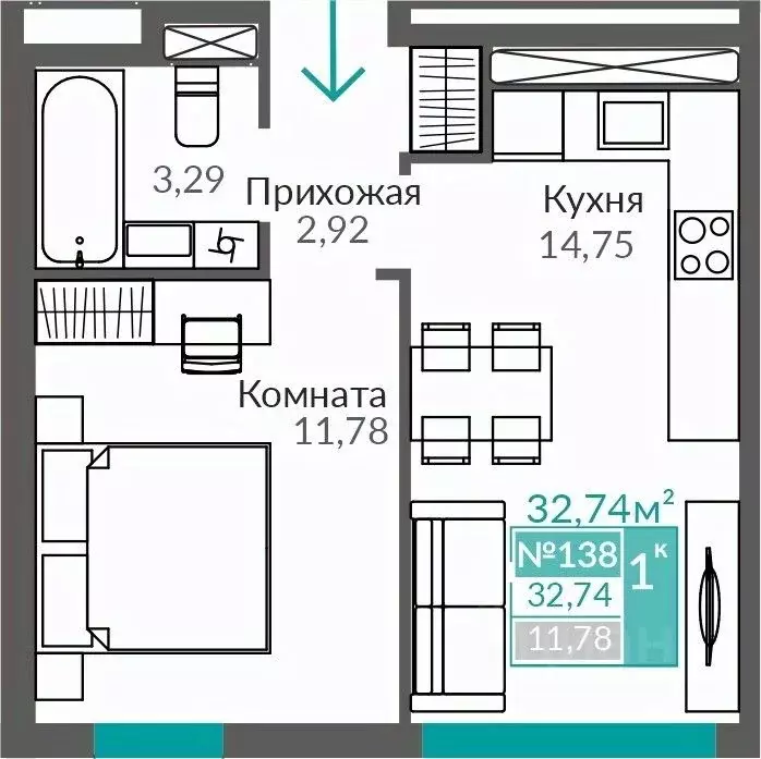 1-к кв. Крым, Симферополь Крымская роза мкр,  (32.74 м) - Фото 0