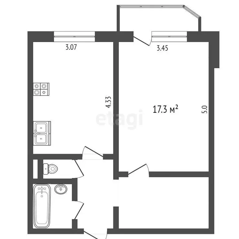 1-комнатная квартира: Тюмень, улица Пермякова, 82к1 (44.8 м) - Фото 1