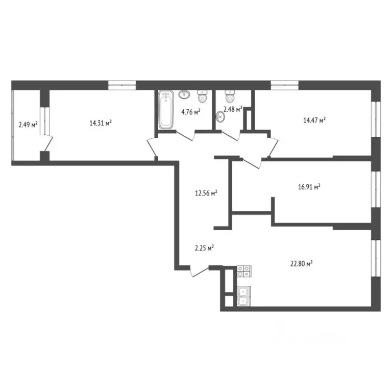 2-к кв. Тюменская область, Тюмень ул. Пожарных и Спасателей, 14 (88.0 ... - Фото 2