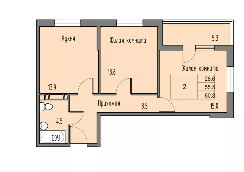 2-к кв. Ростовская область, Ростов-на-Дону Левенцовский мкр,  (58.1 м) - Фото 0