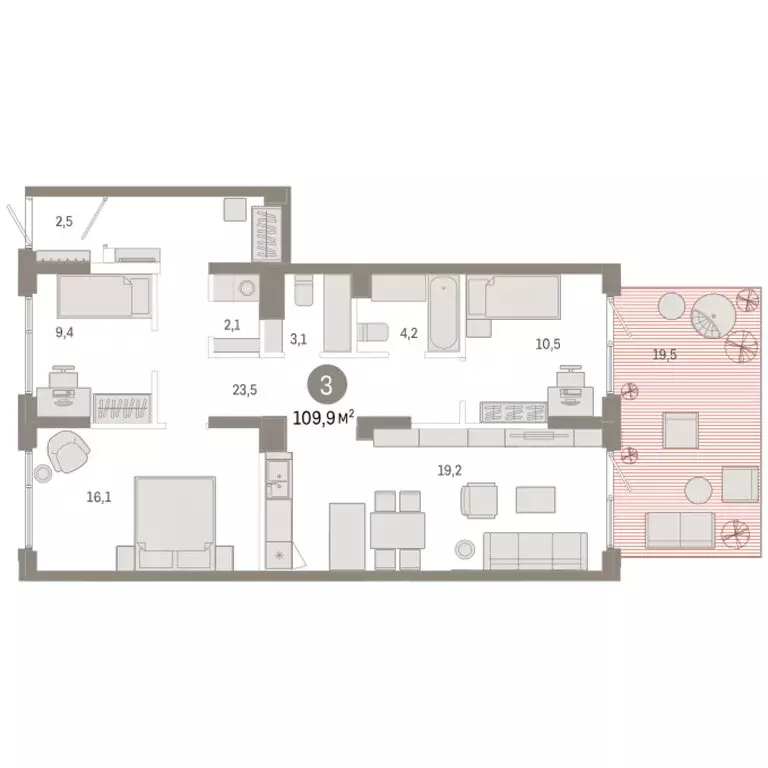 3-комнатная квартира: Омск, Кировский округ (109.93 м) - Фото 1