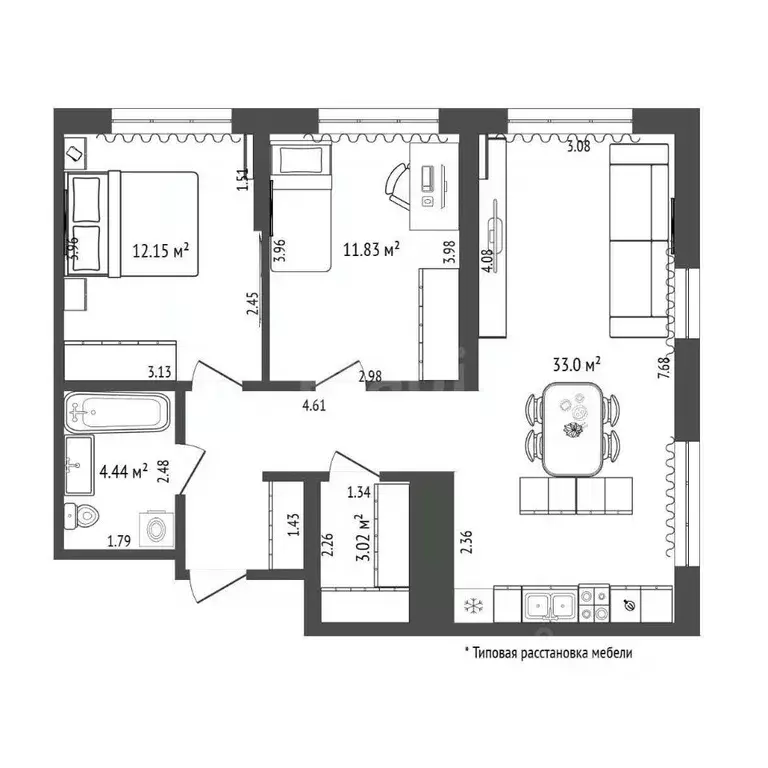2-к кв. Тюменская область, Тюмень Харьковская ул., 72Б (64.9 м) - Фото 2
