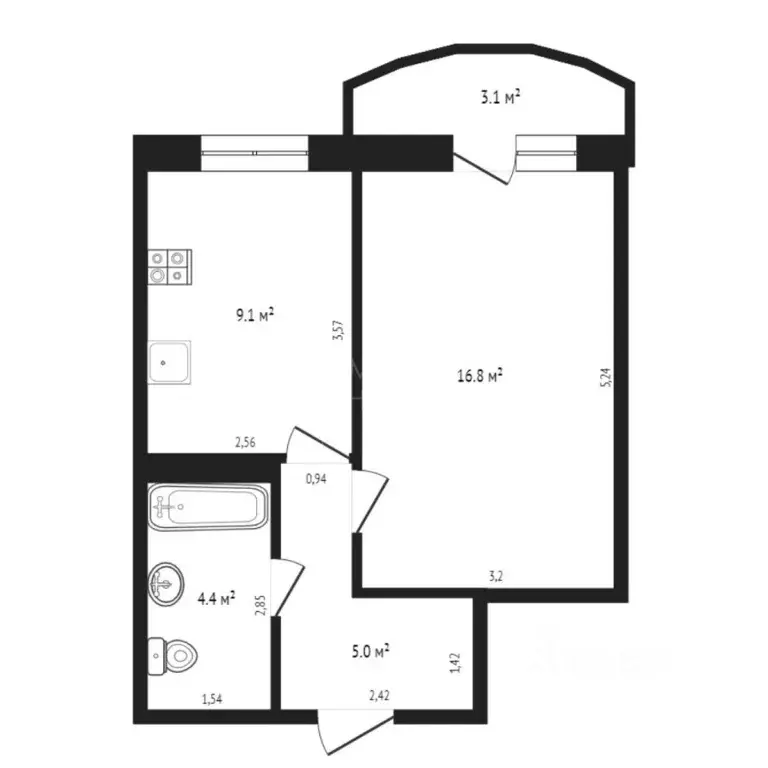 1-к кв. Тюменская область, Тюмень ул. Героев Космоса, 17 (37.0 м) - Фото 2