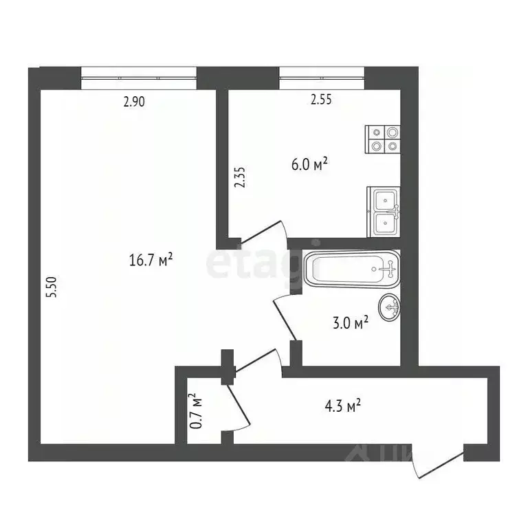 1-к кв. Омская область, Омск ул. Всеволода Иванова, 6 (30.7 м) - Фото 1