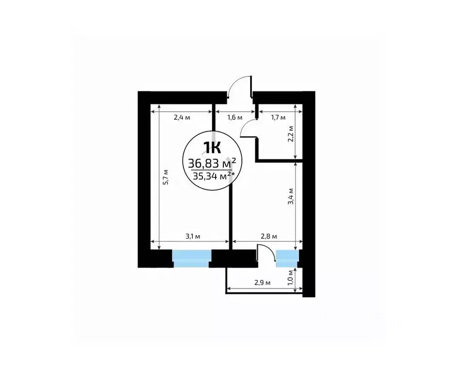 1-к кв. Самарская область, Самара пос. Мехзавод, 1-й кв-л, 50 (36.83 ... - Фото 2