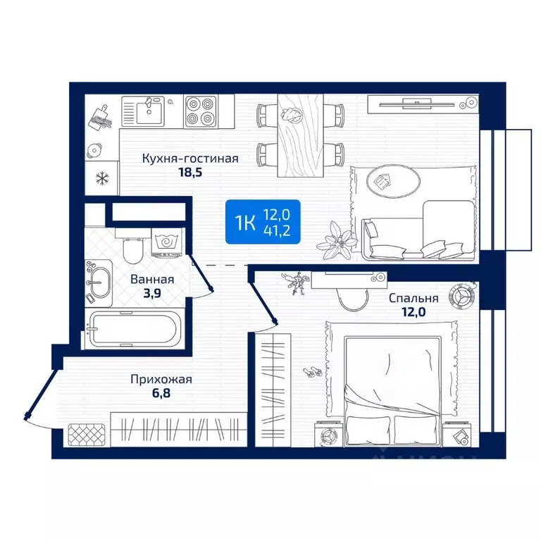 1-к кв. Самарская область, Самара ул. 8-я Радиальная, 31 (41.2 м) - Фото 1