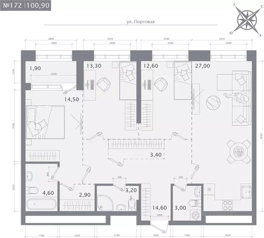 3-к кв. Татарстан, Казань 1712 жилой комплекс (100.9 м) - Фото 1