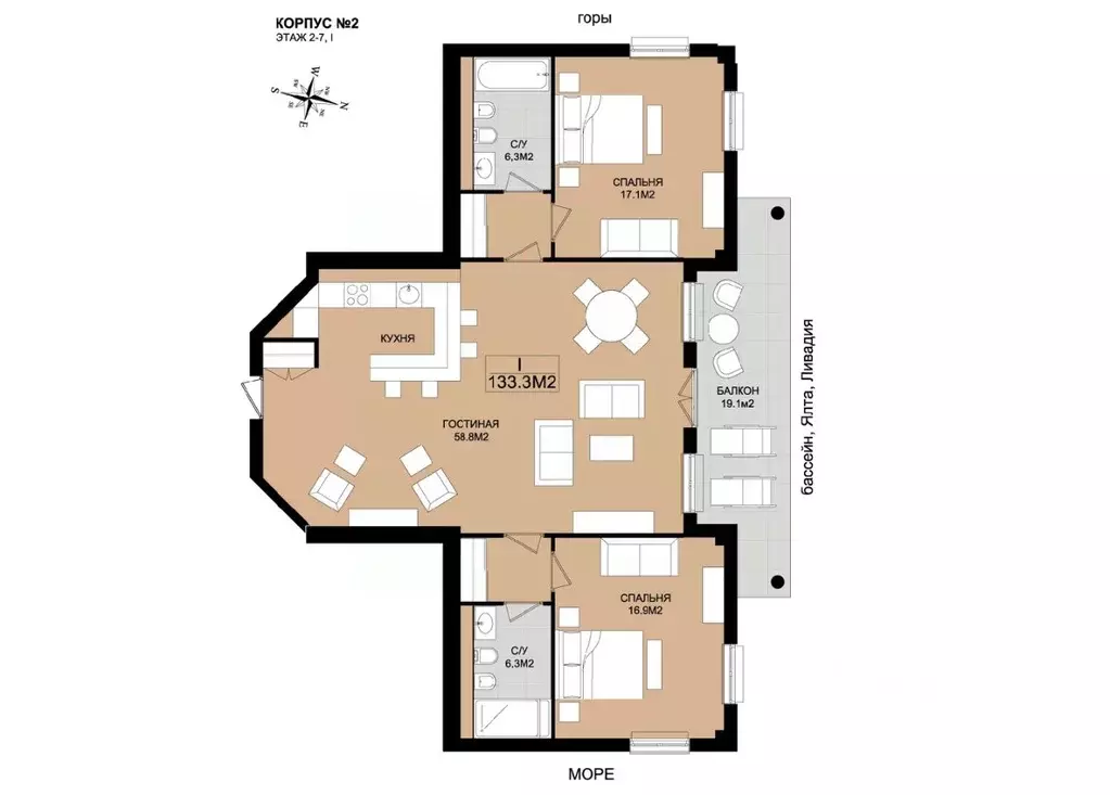 3-к кв. Крым, Ялта муниципальный округ, Ореанда пгт 60Гк2 (133.3 м) - Фото 1